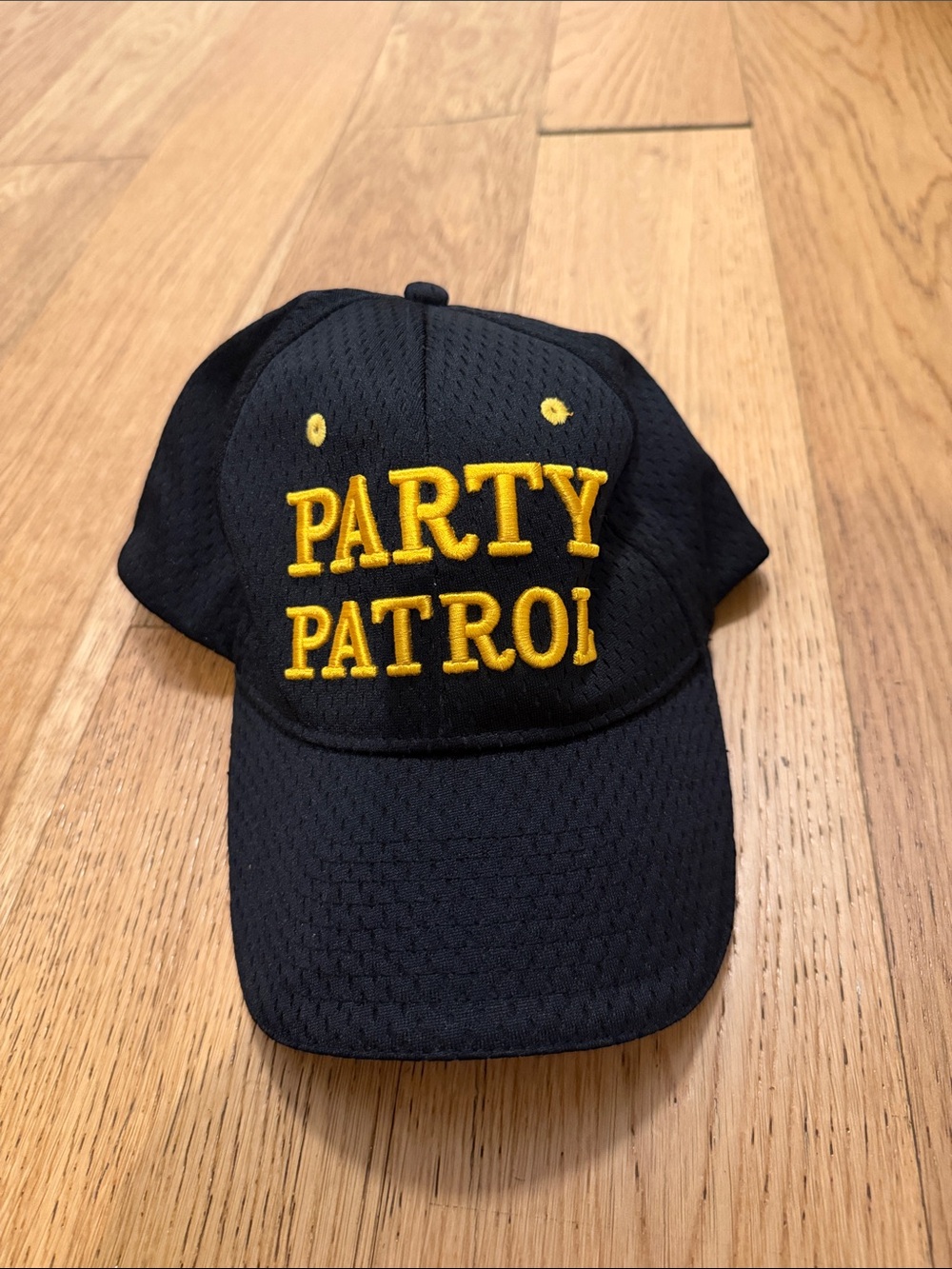 Party Patrol Embroidered Baseball Cap - Black with Yellow Text